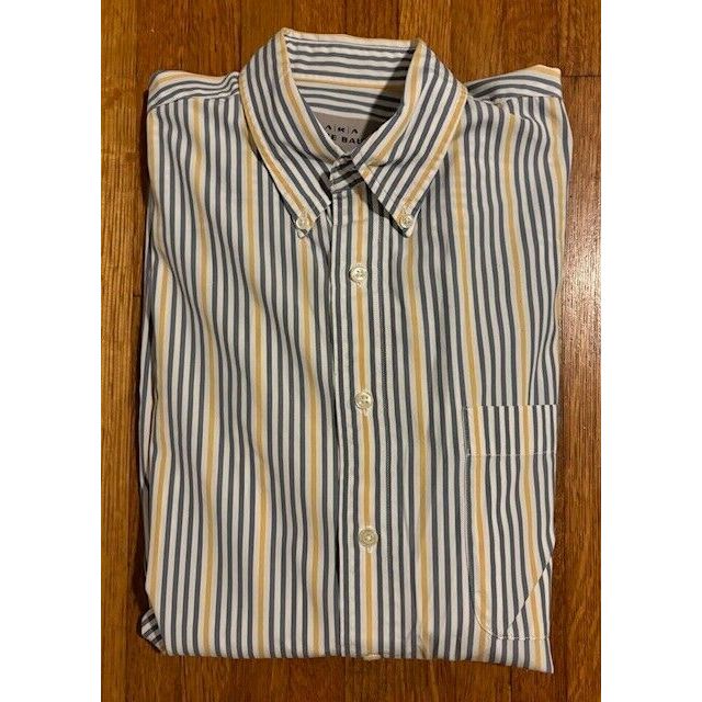 Aka Eddie Bauer Men's Button Up Shirt, Size M, Blue/White/Yellow Stripes
